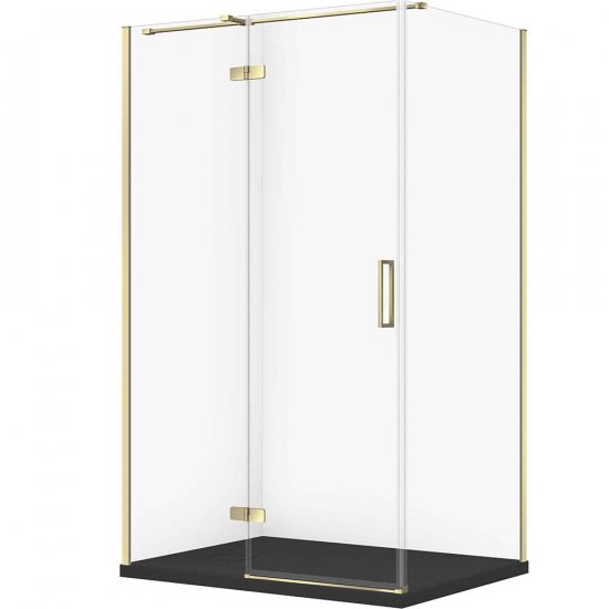 CERSANIT Zestaw kabina prostokątna JOTA lewa 120x90 złota, brodzik TAKO SLIM czarny mat S601-413