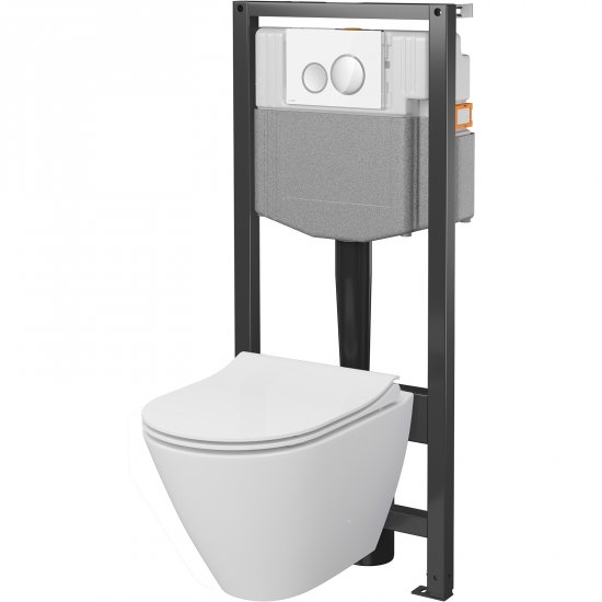 CERSANIT Zestaw podtynkowy SYSTEM 50 mech, miska CITY OV, deska, przycisk biały-chrom S4003-019