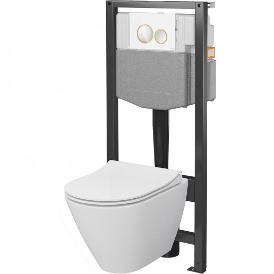 CERSANIT Zestaw podtynkowy SYSTEM 50 mech, miska CITY OV, deska, przycisk biało-złoty S4003-018