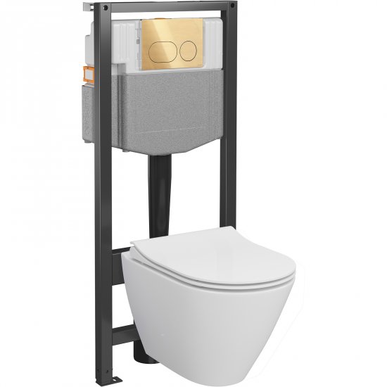 CERSANIT Zestaw podtynkowy SYSTEM 50 mech, miska CITY OV, deska, przycisk złoto S4003-020