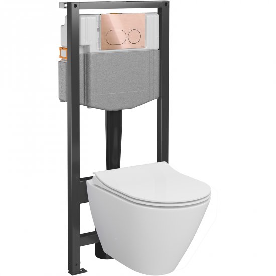 CERSANIT Zestaw podtynkowy SYSTEM 50 mech, miska CITY OV, deska, przycisk miedź S4003-021