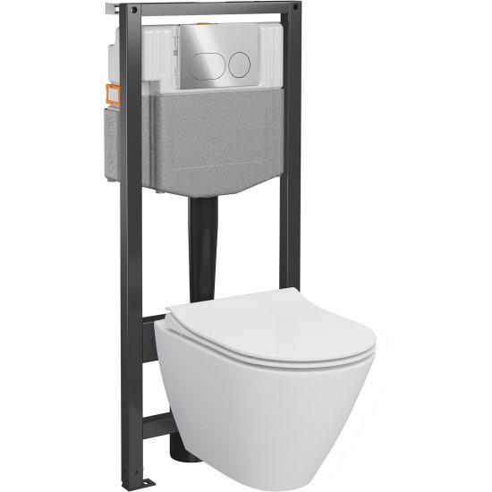 CERSANIT Zestaw podtynkowy SYSTEM 50 mech, miska CITY OV, deska, przycisk chrom S4003-022