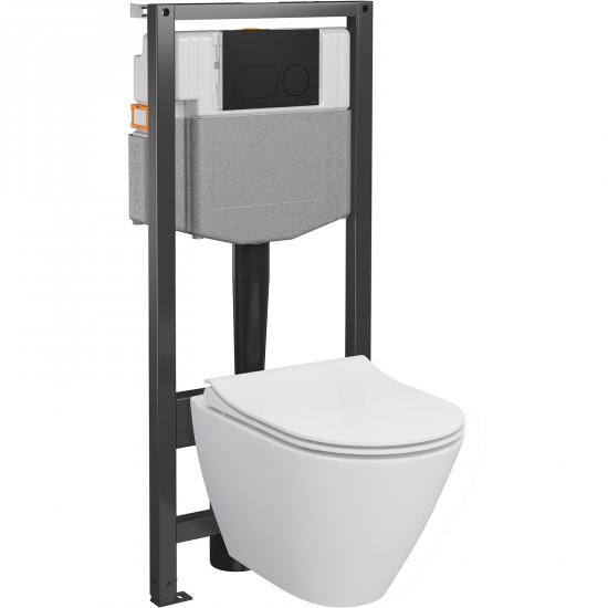 CERSANIT Zestaw podtynkowy SYSTEM 50 mech, miska CITY OV, deska, przycisk czarny mat S4003-023