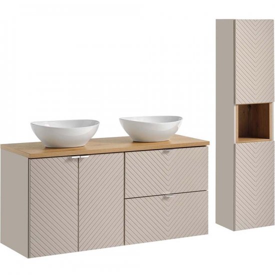 COMAD Zestaw mebli VIVA CASHMERE 2 szafki z blatem OAK 120 cm, 2 umywalki LOLA, słupek 30 cm