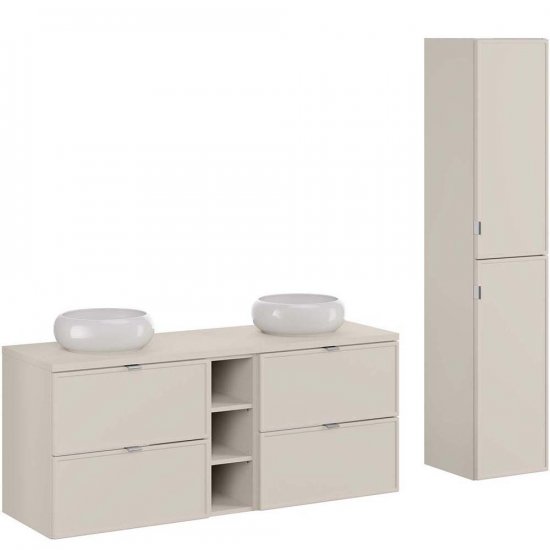 COMAD Zestaw mebli BELLA CASHMERE 3 szafki z blatem 140 cm, 2 umywalki WIKI, słupek 35 cm