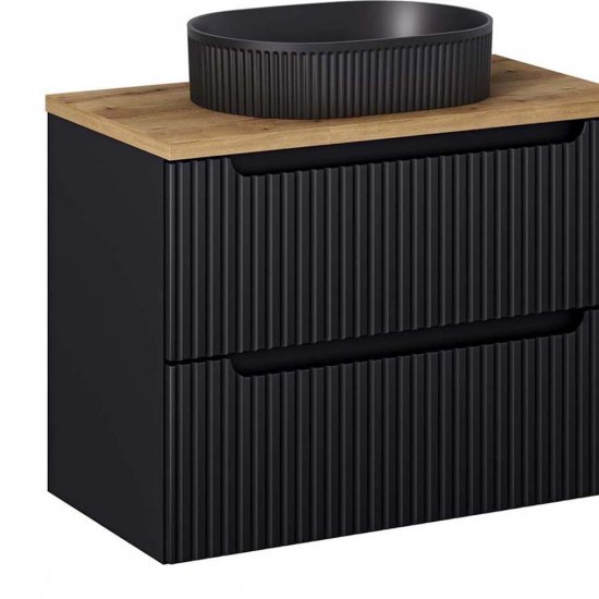 COMAD Zestaw mebli NOVA BLACK szafka z blatem OAK 80 cm, umywalka BEYOND BM