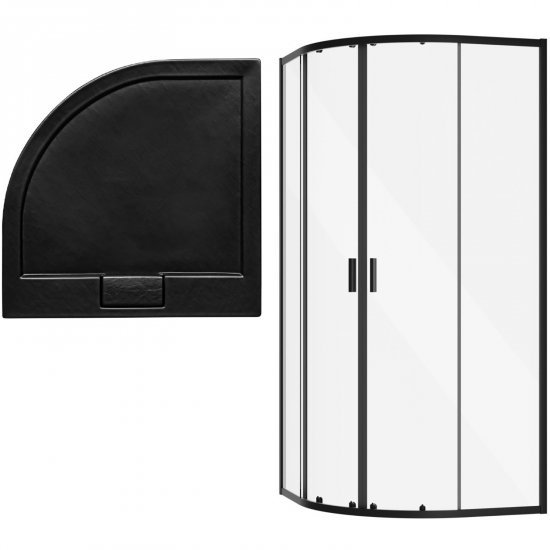 BESCO Kabina prysznicowa półokrągła ZARYA 90 z brodzikiem AXIM STONE EFFECT BLACK ZB-AXS90-190