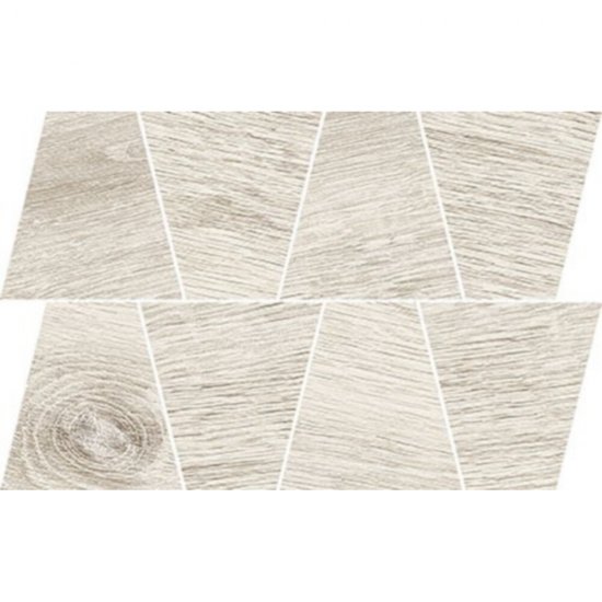 Gres szkliwiony GRAND WOOD PRIME white MOSAIC TRAPEZE mat 0,8 19x30,6 gat. I