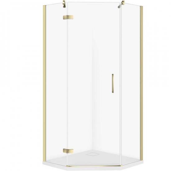 CERSANIT Zestaw kabina pięciokątna JOTA lewa 90x90 złota, brodzik TAKO SLIM 4 cm biały S601-365