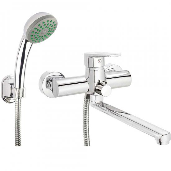 DEANTE Bateria umywalkowo-wannowa ścienna TUBO z zestawem prysznicowym chrom BUT_057M