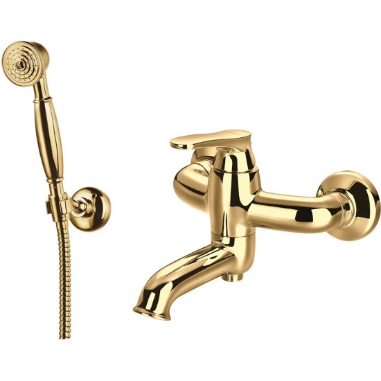 OMNIRES Bateria wannowa ścienna ART DECO złota połysk z zestawem prysznicowym AD5131GL