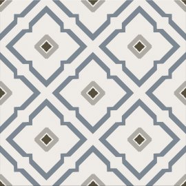 Gres szkliwiony LOVELY PATCHWORK GEOMETRIC FLOWER white-blue mat 29,8x29,8 #294 gat. II
